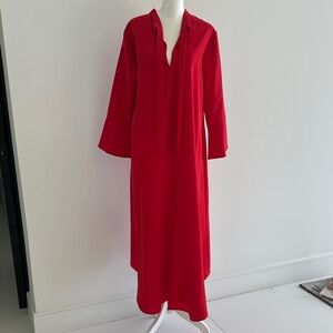 Red Long Sleeve Tie-Neck Maxi Dress